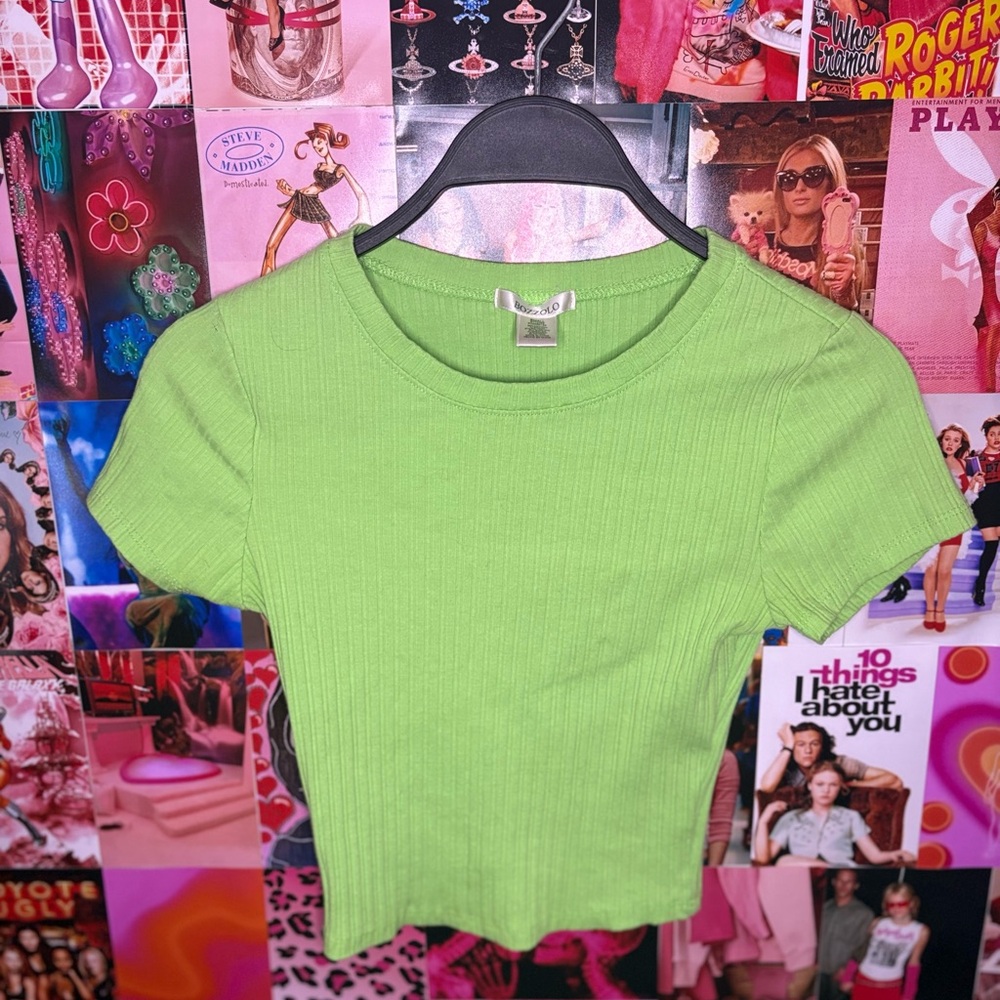 Bozzolo Lime Green Ribbed Short Sleeve Top